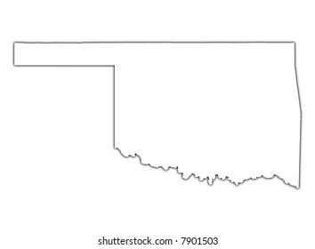 Oklahoma (USA) outline map with shadow. Detailed, Mercator projection.