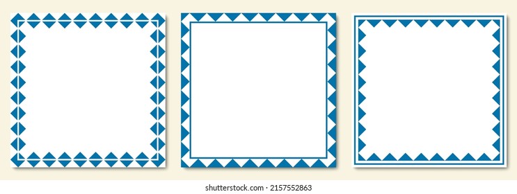 Oktoberfest Border Or Frame Set With Blue Color. Bavarian Festival Background Template.