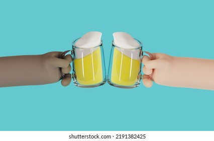 Oktoberfest festival, beer, 3D two hands hold beer glass, cheers, copy space, friends enjoying beer, banner format, beer glass, FandB oktoberfest poster template, oktobeer, multinational hands - Powered by Shutterstock