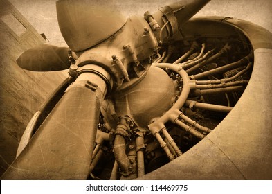 Old Aircraft Engine, Vintage Plane Close Up