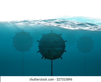 Old Anchor Contact Mines Under Water