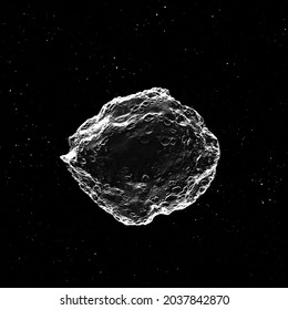 Old Asteroid With Lot Of Meteorite Damages, Add Little Extra To Your Space Scenes. Stark, Vacuum Lighting, Stars On Background. Nut Like Shape. High Quality, 3D Generated