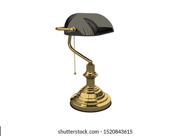 Old Banker Style Lamp On White Background. 3D Render.