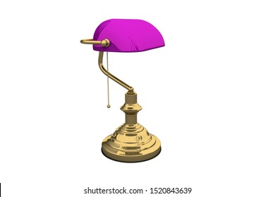 Old Banker Style Lamp On White Background. 3D Render.