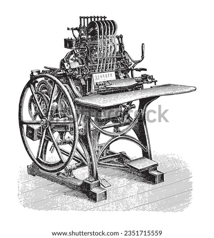 Old bookbinding - book sewing machine - Vintage engraved illustration isolated on white background