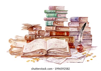 Old Books Scrolls Old Library Painted Stock Illustration 1996592582 ...