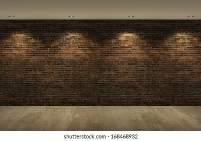 Old Brick Wall With Concrete Floor At Night,3d