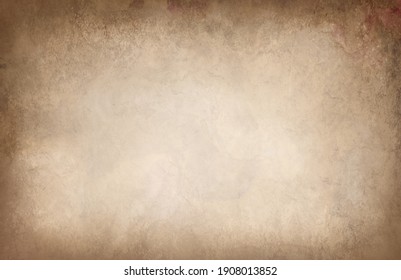 old brown paper background texture with antique or vintage grunge border and marbled painted watercolor design with white center that is blank