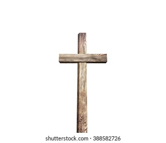 Old Brown Wooden Cross, On White Background