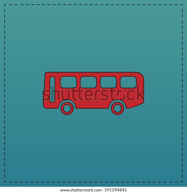Old Bus Simple flat button. Red Illustration icon\
and black stroke