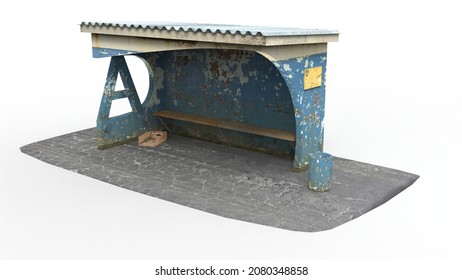 Old Bus Stop Render On A White Background. 3D Rendering