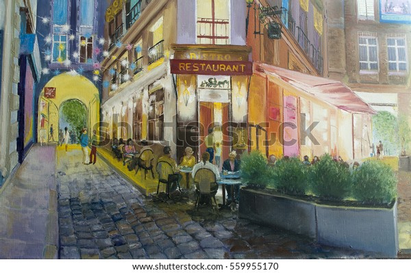 Old Cafe Paris Oil Painting Street Stock Illustration 559955170 95