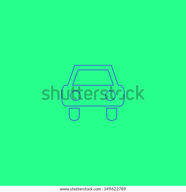 Old Car. Simple outline illustration icon on\
green background