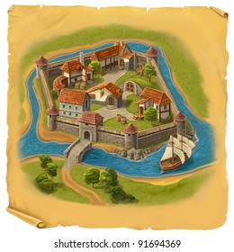 Old Castle Map Illustration