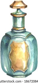 Old colourful vintage bottle  Watercolor painting isolated white background 