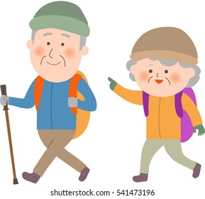 Old Couple Enjoy Hiking Together