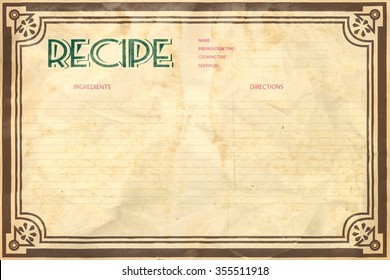 Old Crumpled Grunge Retro Recipe Card Layout