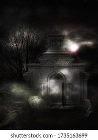 Old Crypt Temple Dark Forest Landscape Stock Illustration 1754439461