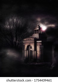 Old Crypt Temple Dark Forest Landscape Stock Illustration 1754439461