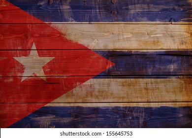 Old Cuba Flag Painted On Wood Aces