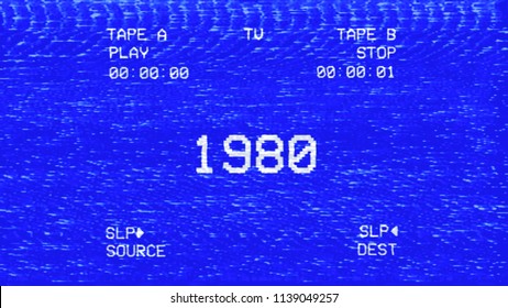 An Old Damaged VHS Tape Tracking A Bad Signal From A Double Deck, With The Text 1980 (year).
