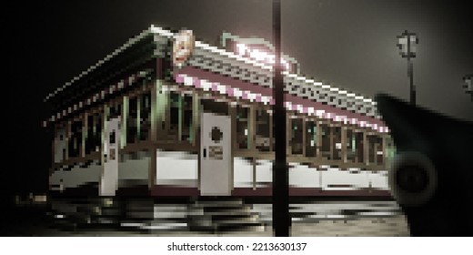 Old Diner Building Night Scene 3d Illustration