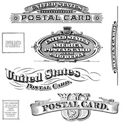 Old, Distressed Black And White United States Post Card Elements From 1890 - 1910. Isolated On White.