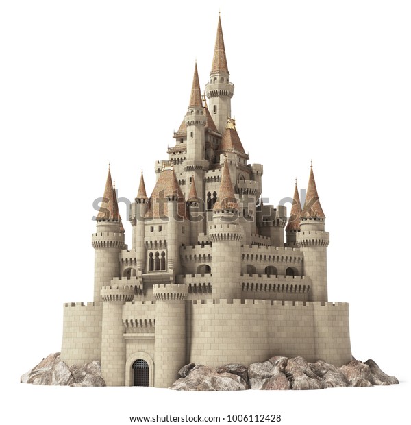 白い背景に古いおとぎ話の城 3dイラスト のイラスト素材
