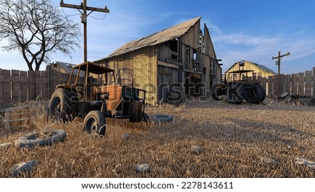 Similar – Image, Stock Photo Old farm barn and tree. Ink black and white drawing