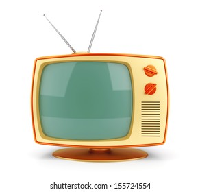 Old fashioned 70 style vintage TV set icon isolated on white background