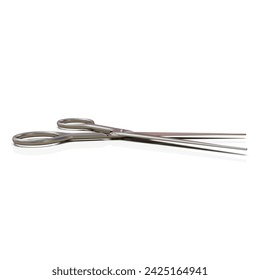 Old Fashioned Sharp Retro Metal Professional Tailor Silver Scissors on a White Background, Hobby and Sewing Tool Close-up, Cutting Tool for Paper, Fabric Clippers, Haircut Shears, 3d Illustration