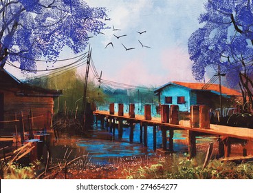 Houses Acrylic Painting Images Stock Photos Vectors Shutterstock