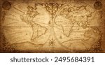 Old geographical map of the world of the 18 century. Collage. A good background for design on the theme of travel, geography, history, voyage, etc. Ancient map background.