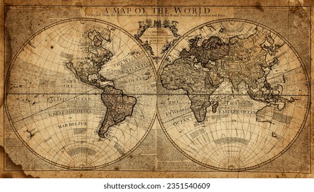 Old geographical map of the world of the 18th century. A good background for design on the theme of travel, geography, history, voyage, etc. Ancient map background. - Powered by Shutterstock