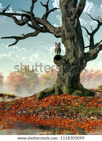 Similar – Image, Stock Photo An old gnarled tree stands on a flooded meadow, frozen by the frost.