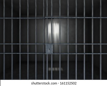 Old Grunge Prison Interior With Jail Bars. (Focus On The Jail Bars)