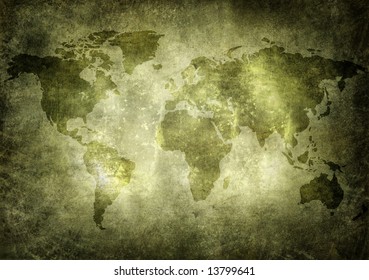 Old, grunge world map