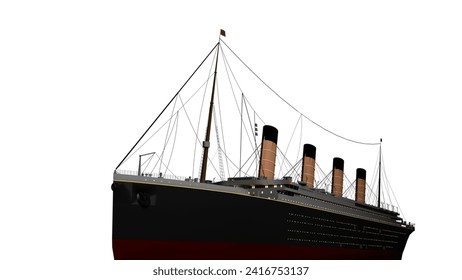 old huge cruise ship sails in the ocean 3d illustration