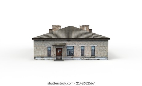 Old Industrial Building Render On A White Background. Isolate With 3D Models.