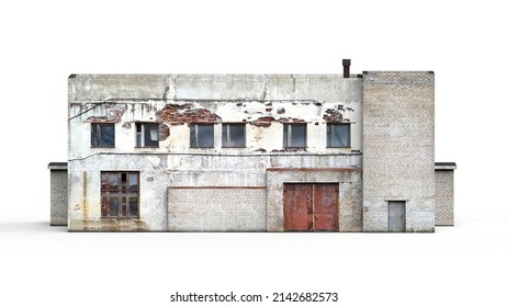 Old Industrial Building Render On A White Background. Isolate With 3D Models.