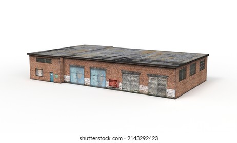 Old industrial building render on a white background. Isolate with 3D models.