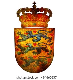 Old Isolated Over White Coat Of Arms Of Denmark