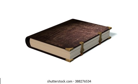  Old Leather Book With Metal Claps Isolated On White