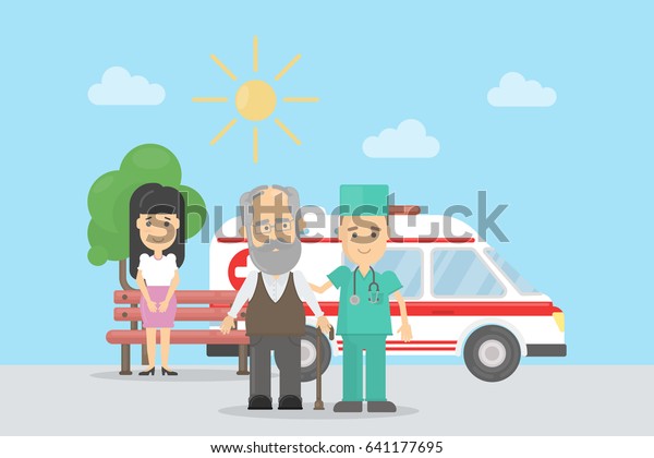 Old man with
ambulance.