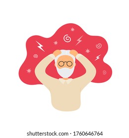 Old man with headache. Flat modern trendy style. illustration character icon. Isolated on white background. Lady having migraine. Stress, worry, vertigo, alzheimer concept. - Powered by Shutterstock