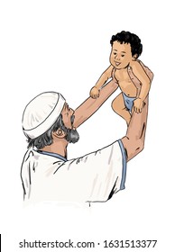 Old Man Holds Baby In The Air