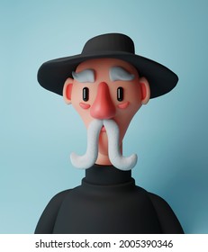 
Old Man With Long Mustache In Black Big Hat 3d Character