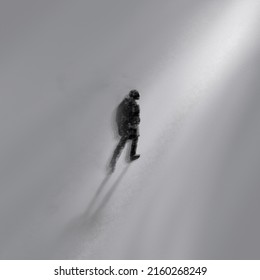 Old Man Walking Alone In The World