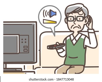 An Old Man Who Can't Hear Sounds Well From TV .