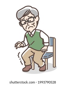 An Old Man Who Tend To Gets Shaking On His Knee When He Stands Up From The Chair.